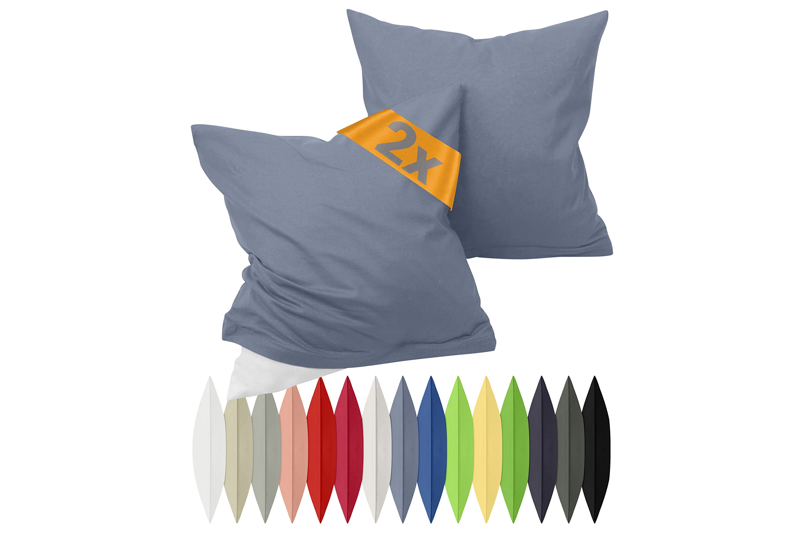 npluseins Renforcé-Kissenbezüge im Doppelpack - 100% Baumwolle - schlicht und edel 698.898, 50 x 50 cm, Jeansblau