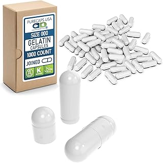 PureCaps USA - Size 000 Empty White Gelatin Pill Capsules - Fast Dissolving and Easily Digestible - Preservative Free with Natural Ingredients - (1,000 Joined Capsules)
