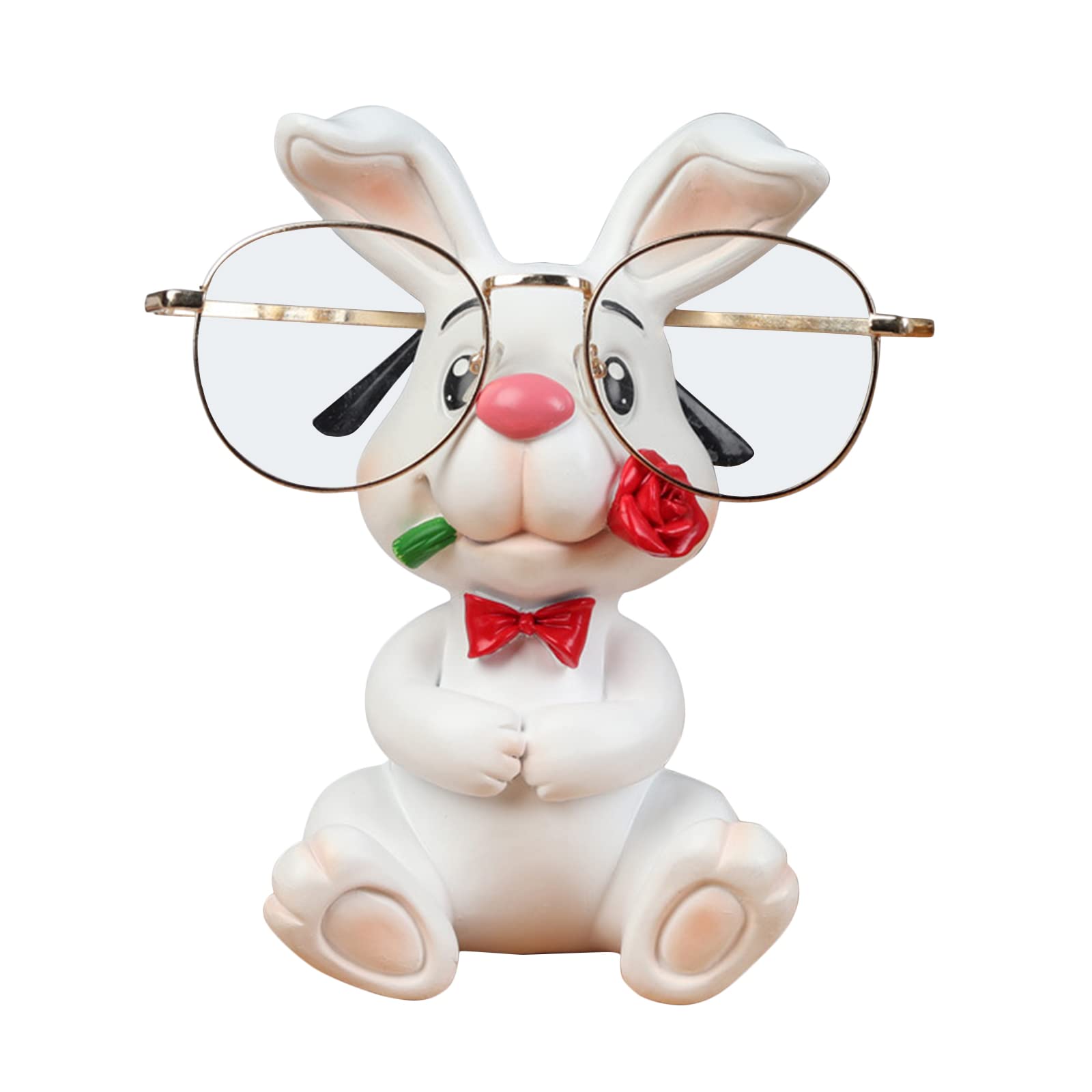KWQBHW Cute Bunny Glasses Holder Resin Animal Shaped Spectacle Holder Eyeglass Stand Funny Rabbit Statue Sunglasses Display for Home Office Desk Decor