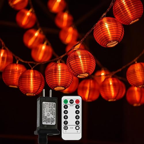 Miniatura 9 de Dreamworth Guirnalda de luces rojas de 13.1 pies13.1 ft, 20 linternas colgantes con pilas para Año Nuevo chino, festival de primavera, boda,