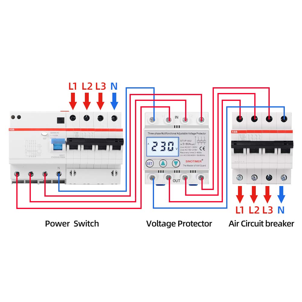 Disjoncteur,Disjoncteur Différentiel Trois industrielle phase AC 380V 80A Réglable Surtension Protecteur de récupération automatique Plus de sous-tension Potective périphérique (Size : 50A)