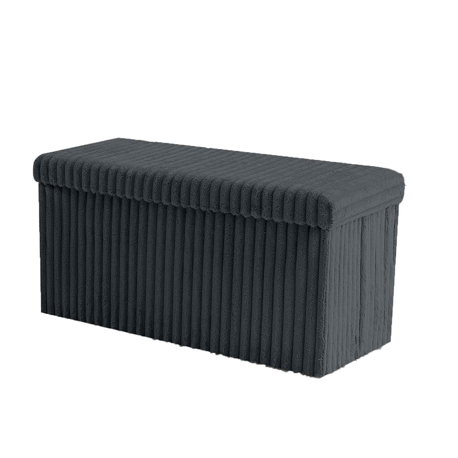 Large Ottoman Storage Box with Lid | Folding Footstool Bench Seat | Rectangular Storage Chest for Bedroom, Living Room & Hallway | Blanket, Toys & Clothes Organizer (Charcoal, Large Box-76x35x35 cm)