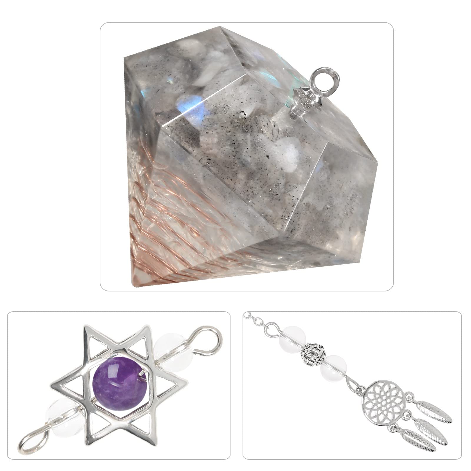 KYEYGWO Healing Crystal Point Pendulum with Dream Catcher and Star of David Necklace - Image 2