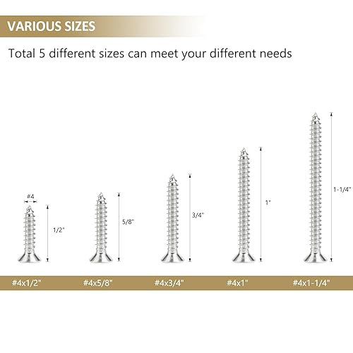 Miniatura 10 de Kindroufly 327 tornillos autorroscantes Phillips #6#8#10 con cabeza avellanada, kit surtido de tornillos para madera, acero inoxidable 304