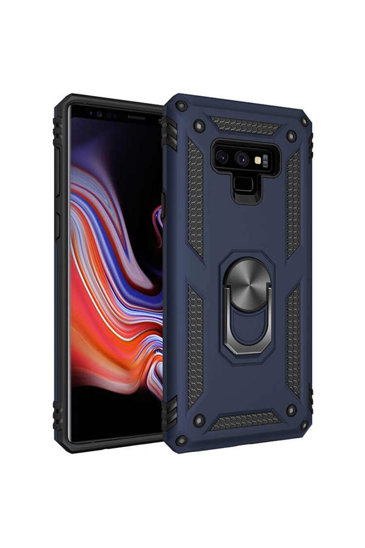 KZY İletişim Samsung Galaxy Note 9 ile Uyumlu Kapak Military Yüzüklü Stantlı Panzer Tank Kılıf - Lacivert