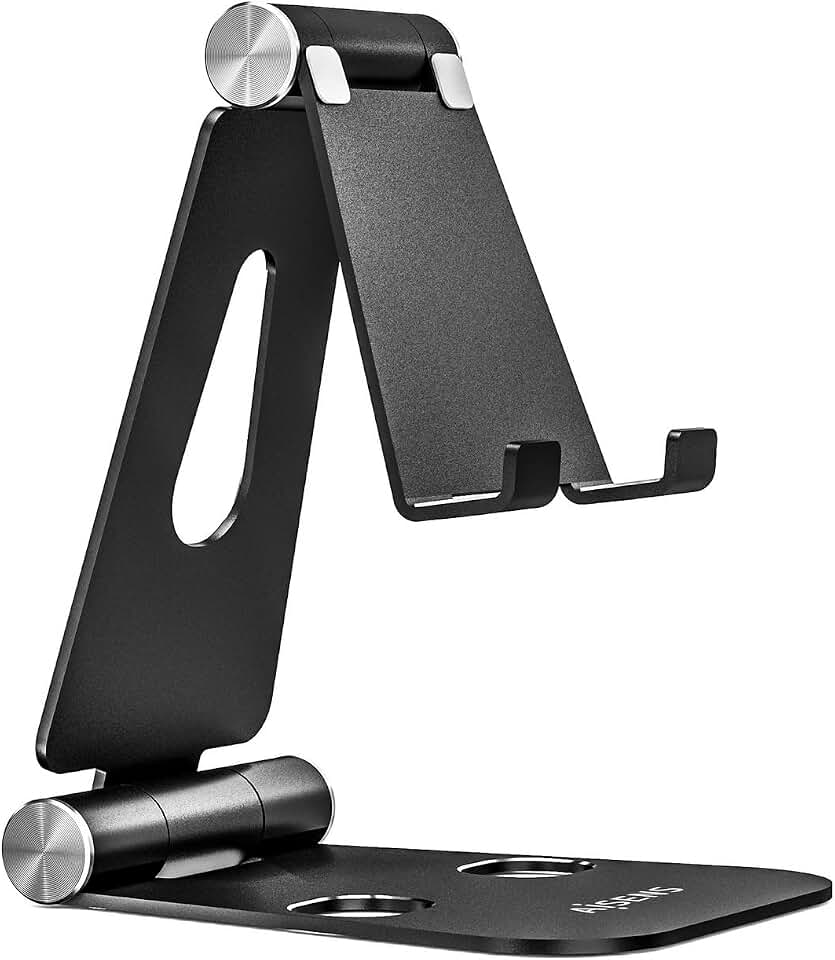 AISENS MS2PXL-096 Soporte TAMAÑO XL DE SOBREMESA Ajustable (2 PIVOTES) para TELEFONO/Tablet, Negro