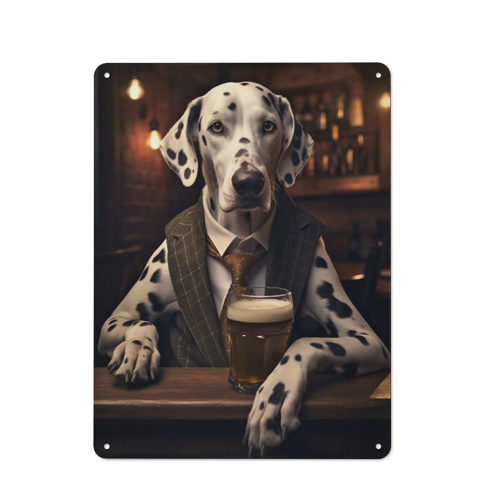 Junmoney Dalmatian In The Pub Retro Tin Wall Plaque 40X30cm Featuring For Garage Wall, For Vintage Wall Decor Fans, For Themed Room Decoration
