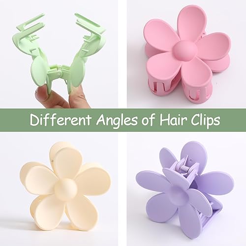 Miniatura 5 de 6 pinzas para el pelo de flores, pinzas mate para mujeres y niñas, 3.15 pulgadas de largo, bonitos clips de sujeción fuerte para cabello grueso y