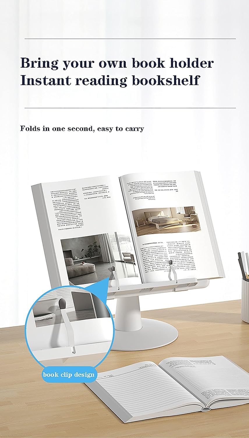 Leggio per Lettura, Angoli lti inclinabili Regolabili, leggio Portatile a Mani libere con Fermagli per Pagine, per videochiamate, scrivania da Studio, Lavoro, Blu
