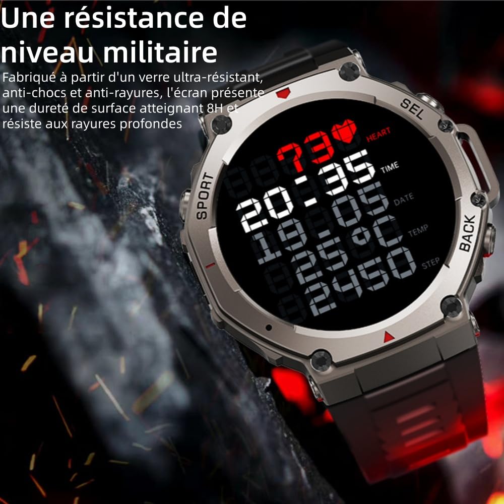 MEIION Mivrass GPS Sports Smartwatch Homme Femme 1.43" Écran Tacile - Appel Bluetooth, Cardiofréquence, Analyse Sommeil, 170+ Modes Sport, Sangle Silicone Souple et Résistante