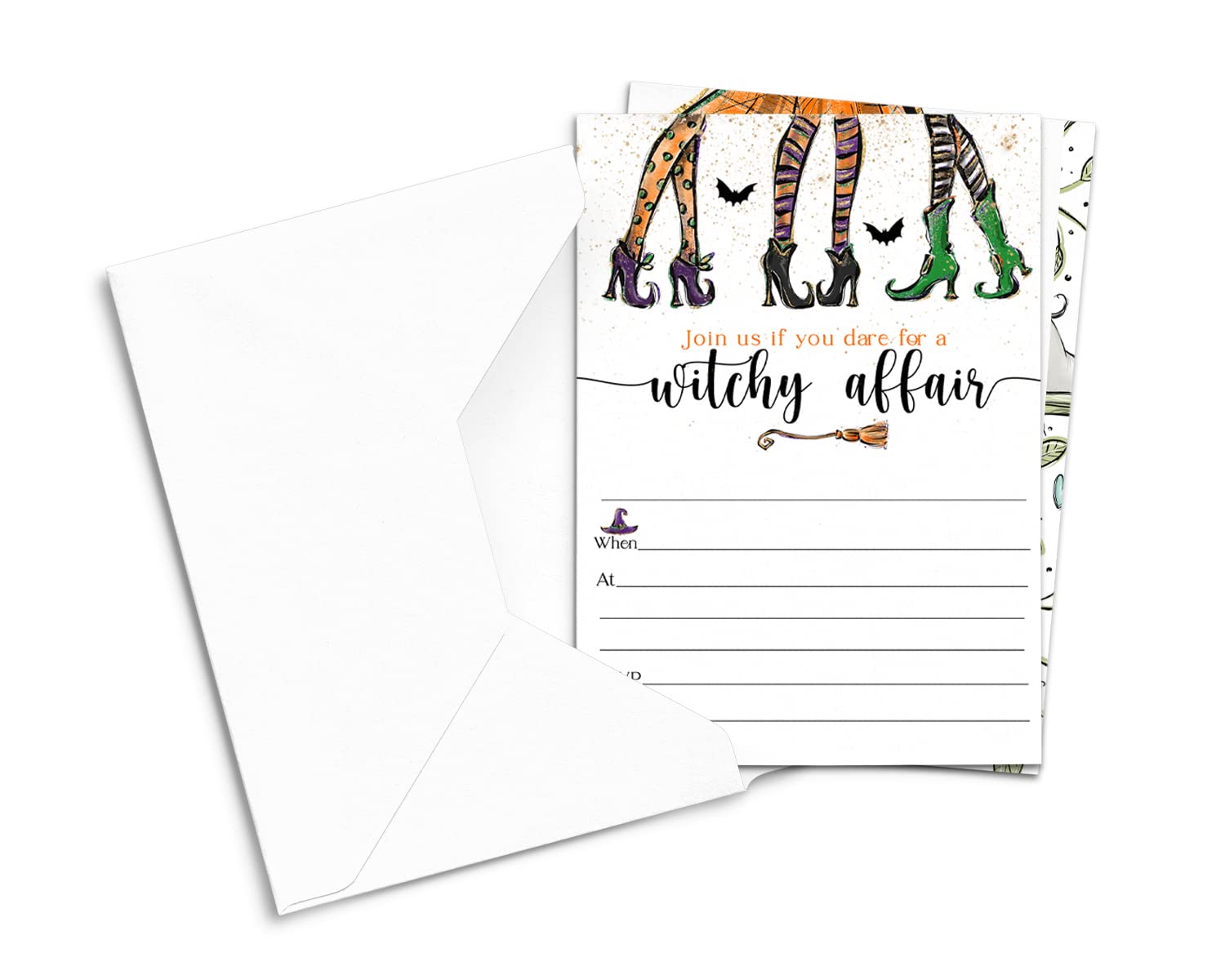 Amazon.com : Witchy Fun Halloween Party Invitations and Envelopes (25 Pack) Blank  Invites Witch Bridal Shower - Spooky Baby Shower - Kids Fall Festival -  Black and White Themed - 5x7 Set