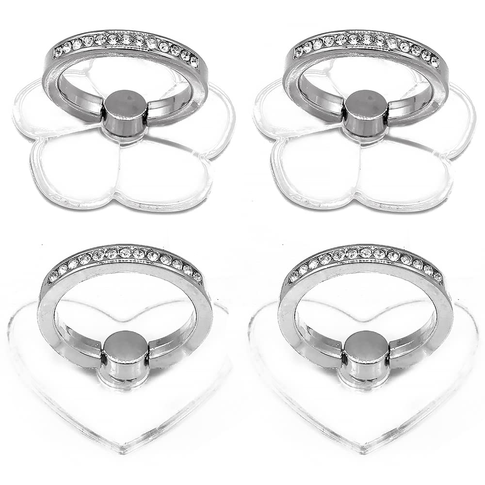 4 Pcs 360 Degree Rotation Heart Phone Ring Support Holder Mobile Phone Ring Holder Stand Finger Kickstand 360° Degree Rotation Clear Phone Ring for Phone