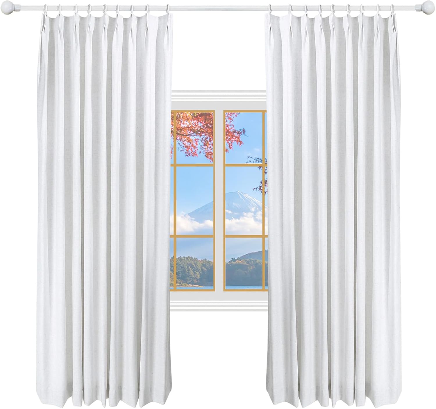 34 W x 106 L inch Pinch Pleat Blackout Drapes Faux Linen Curtains with Lining Drapery Panel for Living Room Bedroom Sliding Door (1 Panel),White