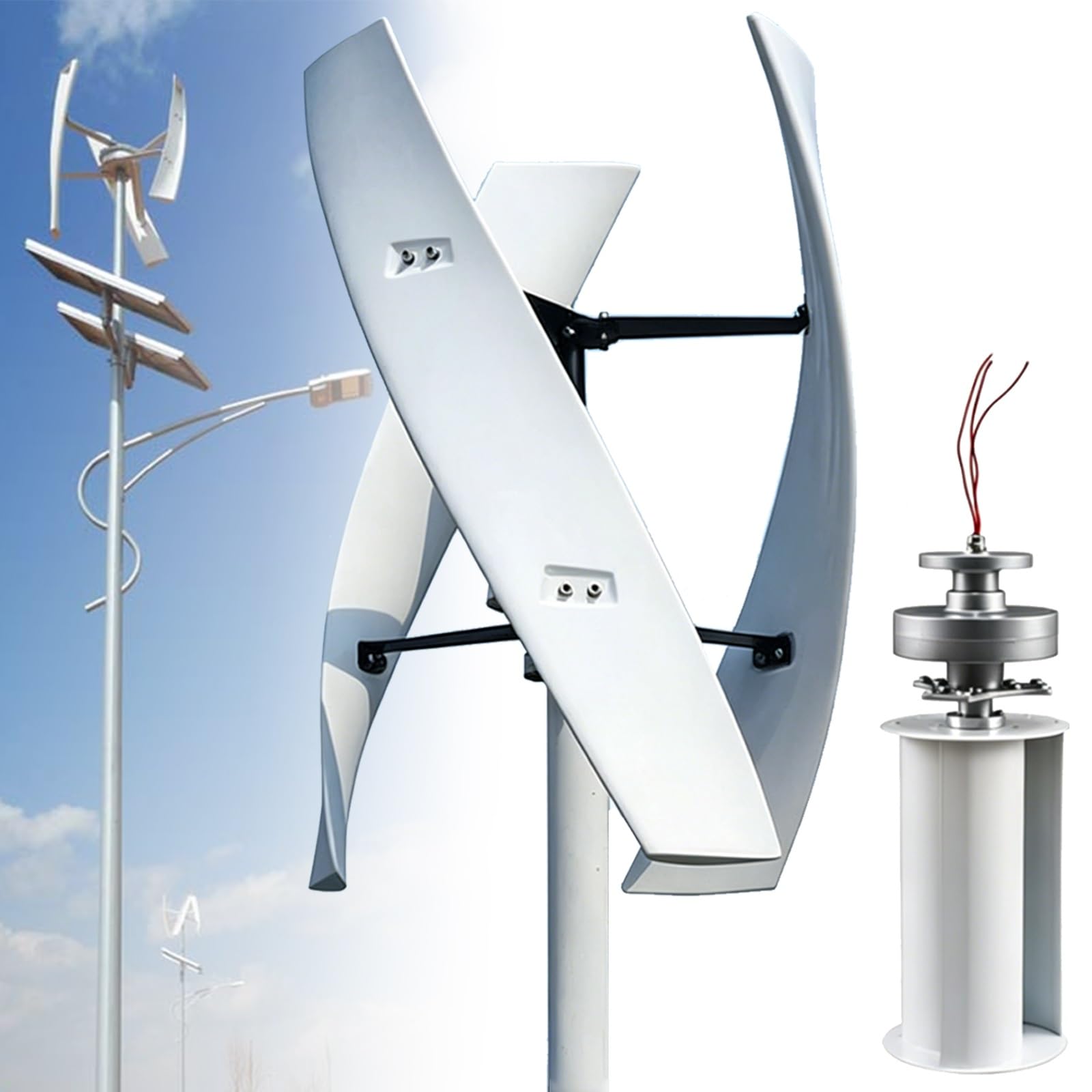 Aerogenerador 16000W 20000W Generador Viento,Turbina Eólica Vertical Kit con Controlador 3 Cuchillas Ajuste Automático De Dirección Viento,para Barcos Terrazas Cabañas O Hogar(20000W,220V)