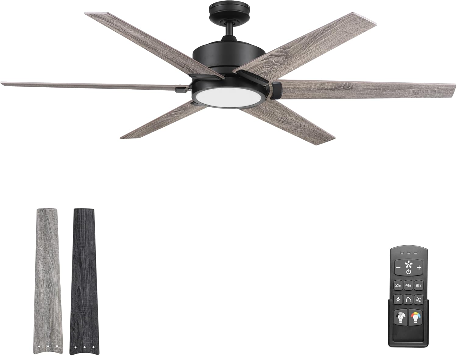 Honeywell Ceiling Fans Talbert, 62 Inch Ceiling Fan with Color Changing LED Light, Remote Control, Dual Mounting Options, 6 Dual Finish Blades, Reversible Airflow - 51851-01 (Matte Black)