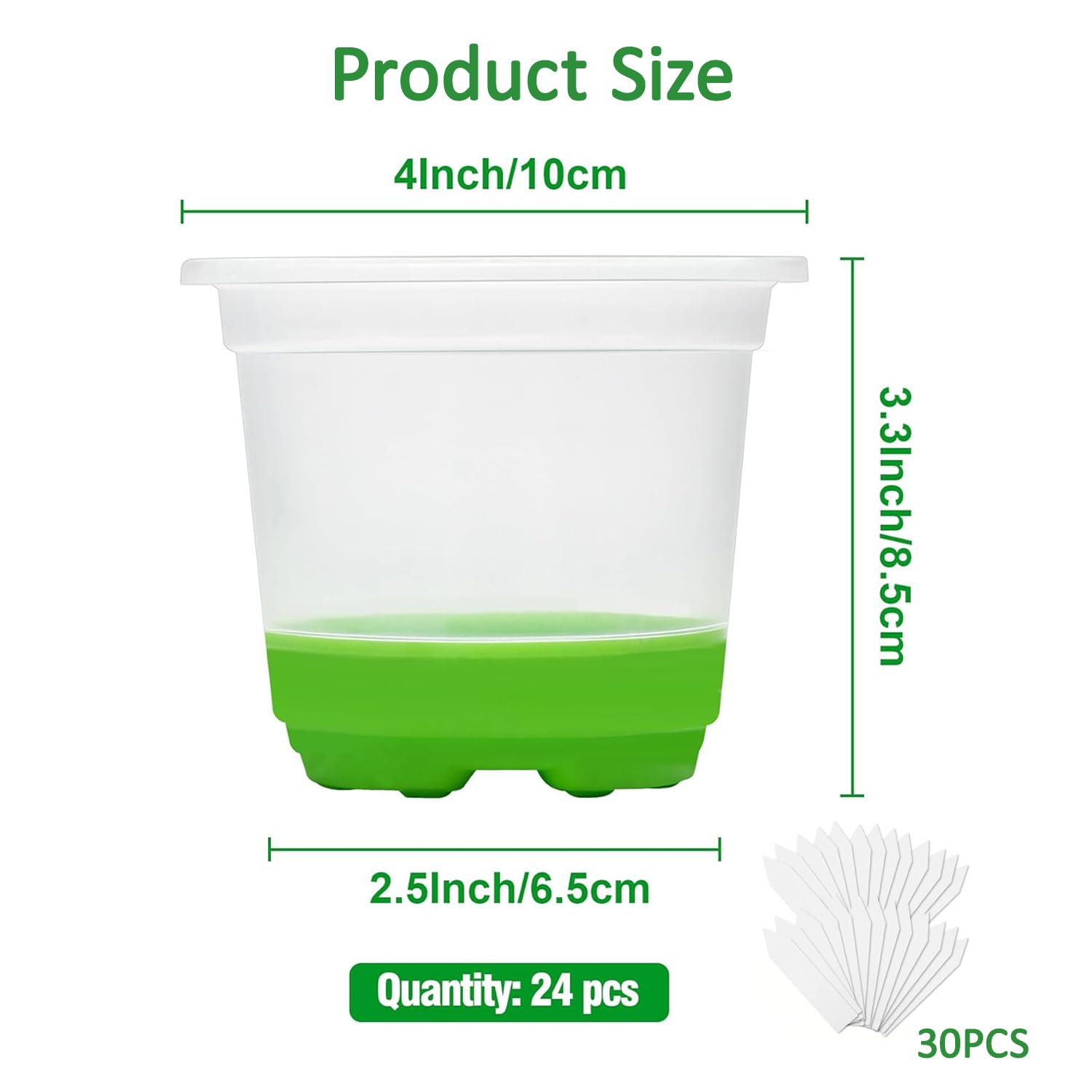 Vasi da coltivazione, 24 pezzi, 10 cm, trasparenti con base in silicone, Vasi per piante in plastica riutilizzabili, Vasi per piante trasparenti per piante grasse, Piantine per piante, Verde
