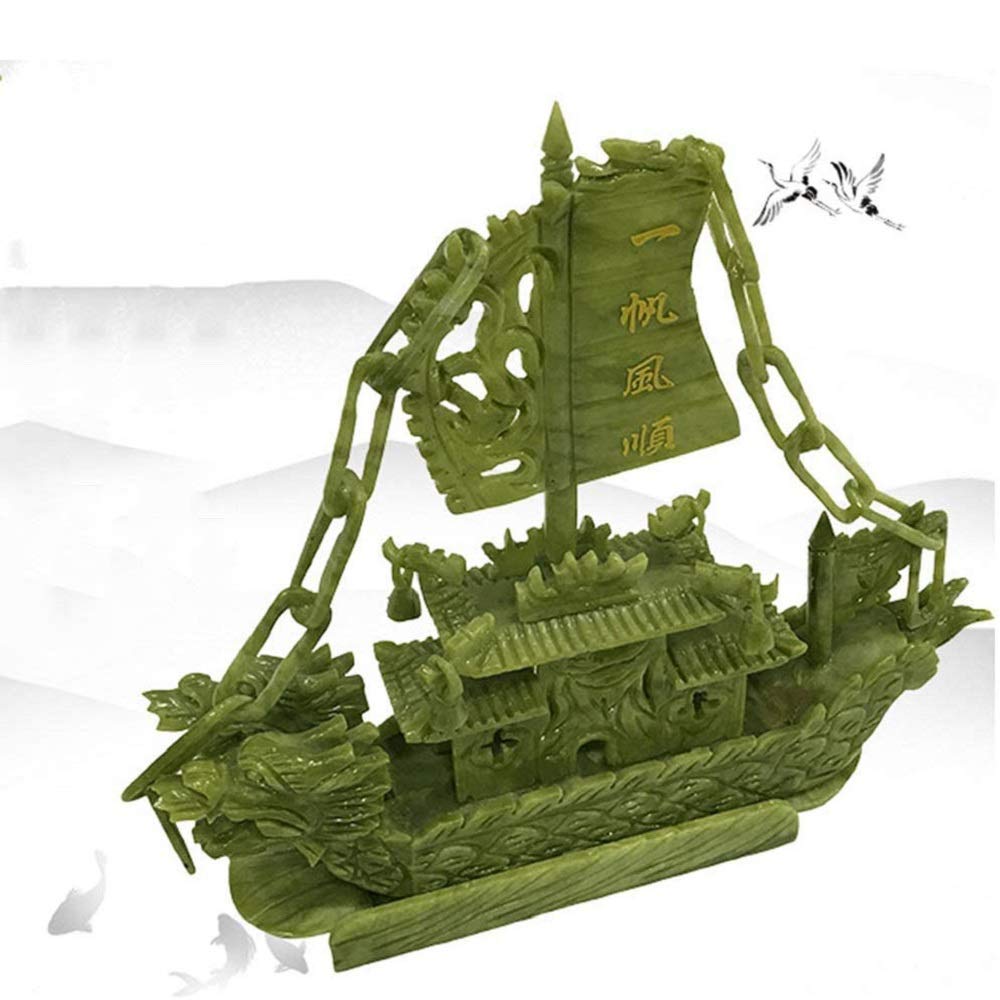 Jade Ornaments Feng Shui Dragon Statue Decoration Everything Is Going Smoothly Dragon Boat Ship, for Office Home Decoration Success And Fortune Decoration Ornaments