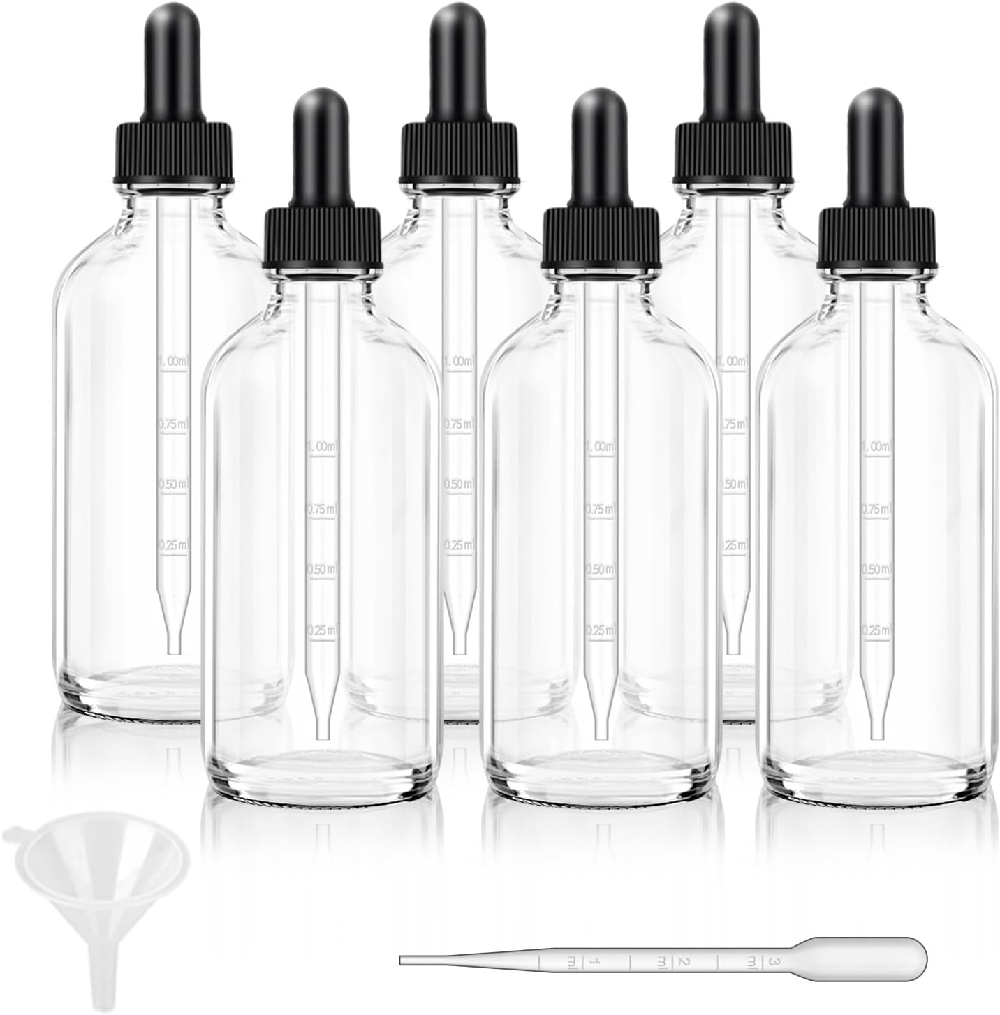 Bumobum 6 Pack, 4 oz Dropper Bottle with Measured, Clear Glass Eye Dropper Bottle for Essential Oils with Funnel, Labels & Pipette(Unbreakable Plastic Measured)