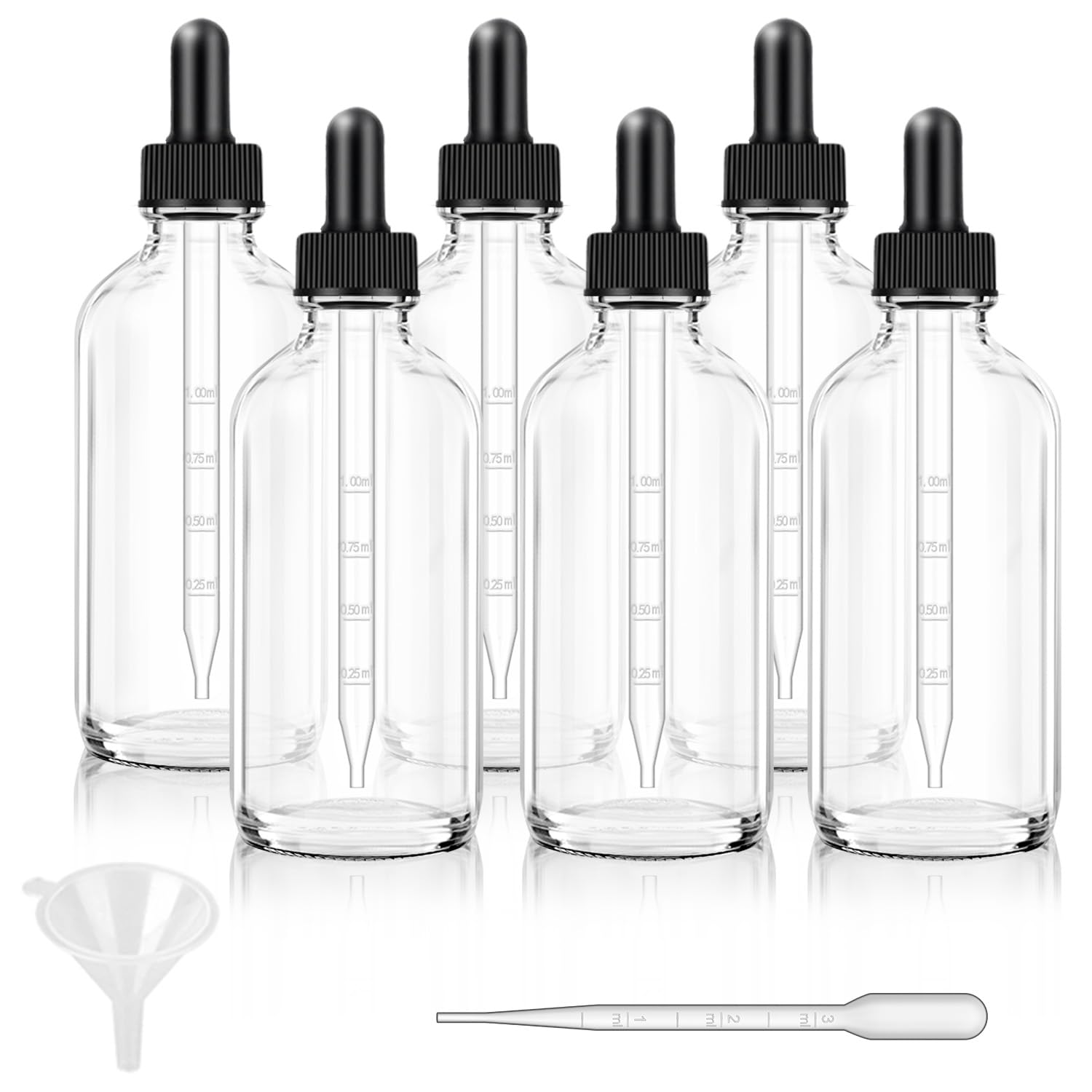 Bumobum 6 Pack, 4 oz Dropper Bottle with Measured, Clear Glass Eye Dropper Bottle for Essential Oils with Funnel, Labels & Pipette(Unbreakable Plastic Measured)