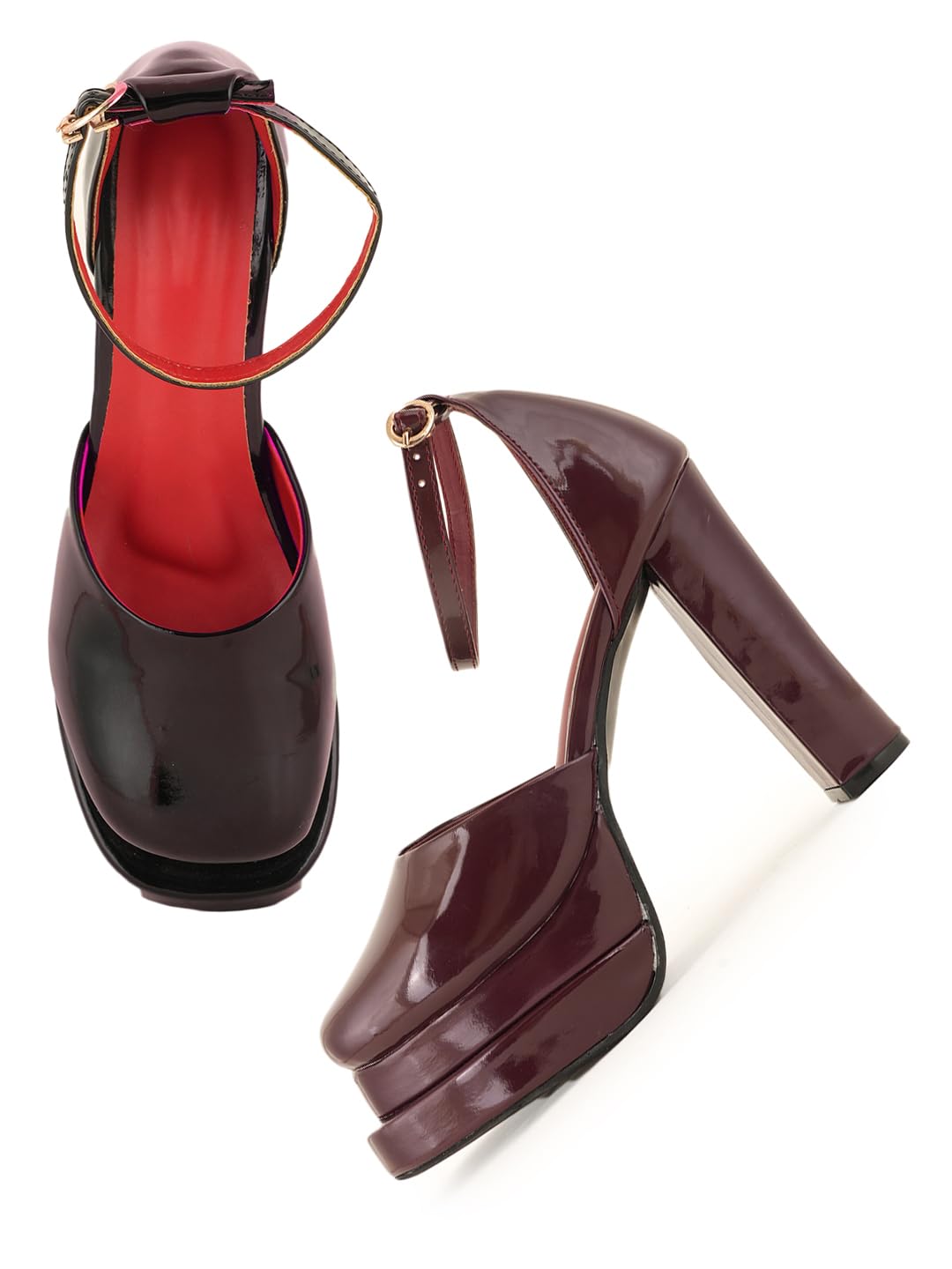 Maroon Shimmer Finish Party Heels - High-Gloss Evening Pump-image-1