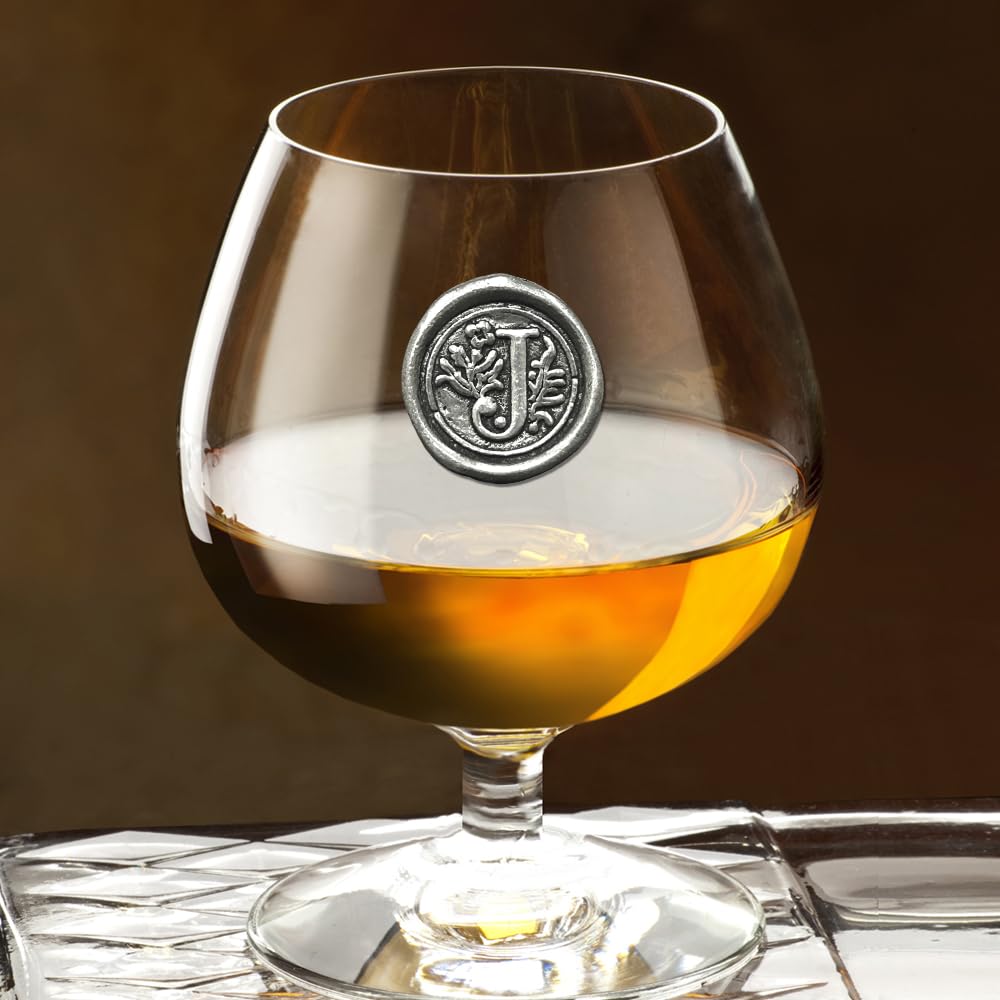English Pewter Company 14.5oz Brandy Cognac Snifter Glass With Monogram Initial - Personalized Gift With Your Choice of Initial (J) [MON210]