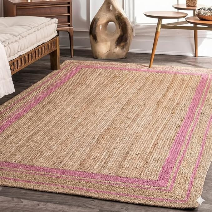 HandloomBazzar Alfombra india trenzada de yute natural, tejida a mano, respetuosa con el medio ambiente, alfombras bohemias para dormitorio, sala de estar, granja, decoración de guardería, color