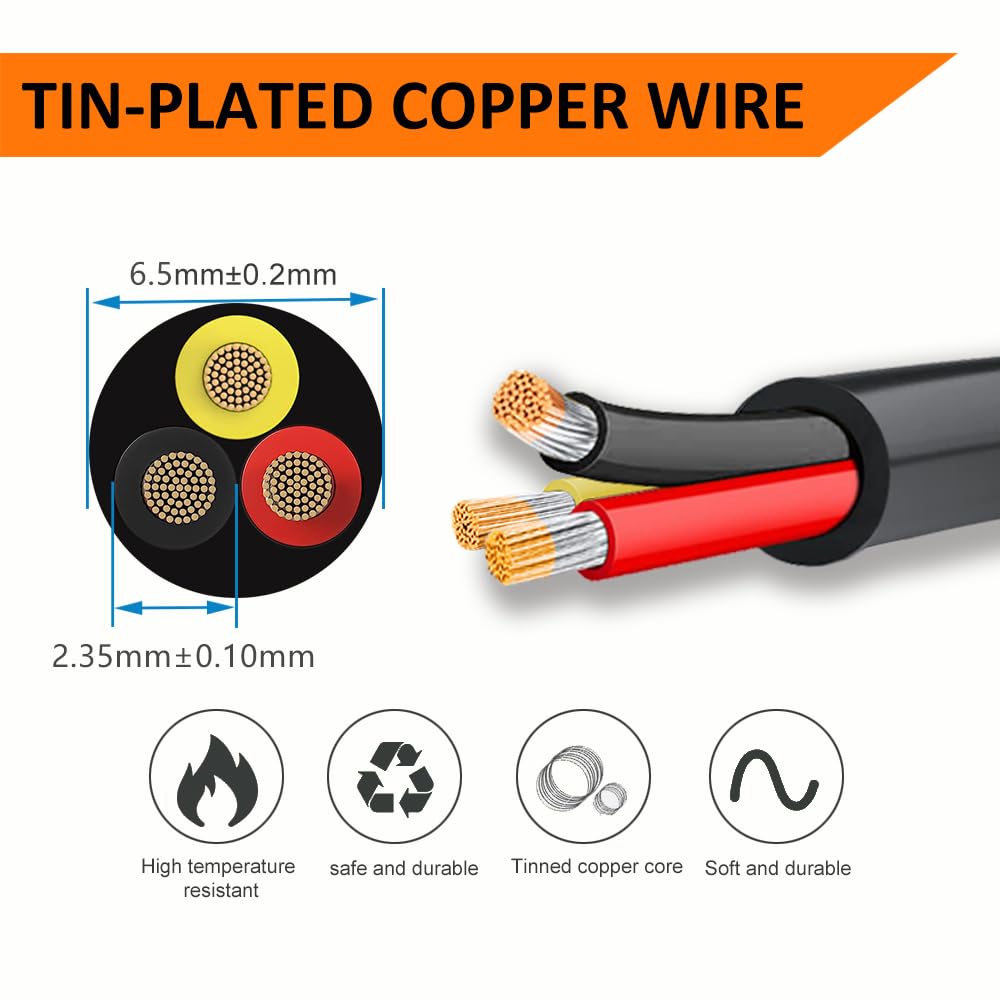 16 Gauge 3 Conductor Electrical Wire, 100FT 16 AWG Stranded Low Voltage 16/3 Cable Tinned Copper, Flexible Extension Power Cord for LED Lamp