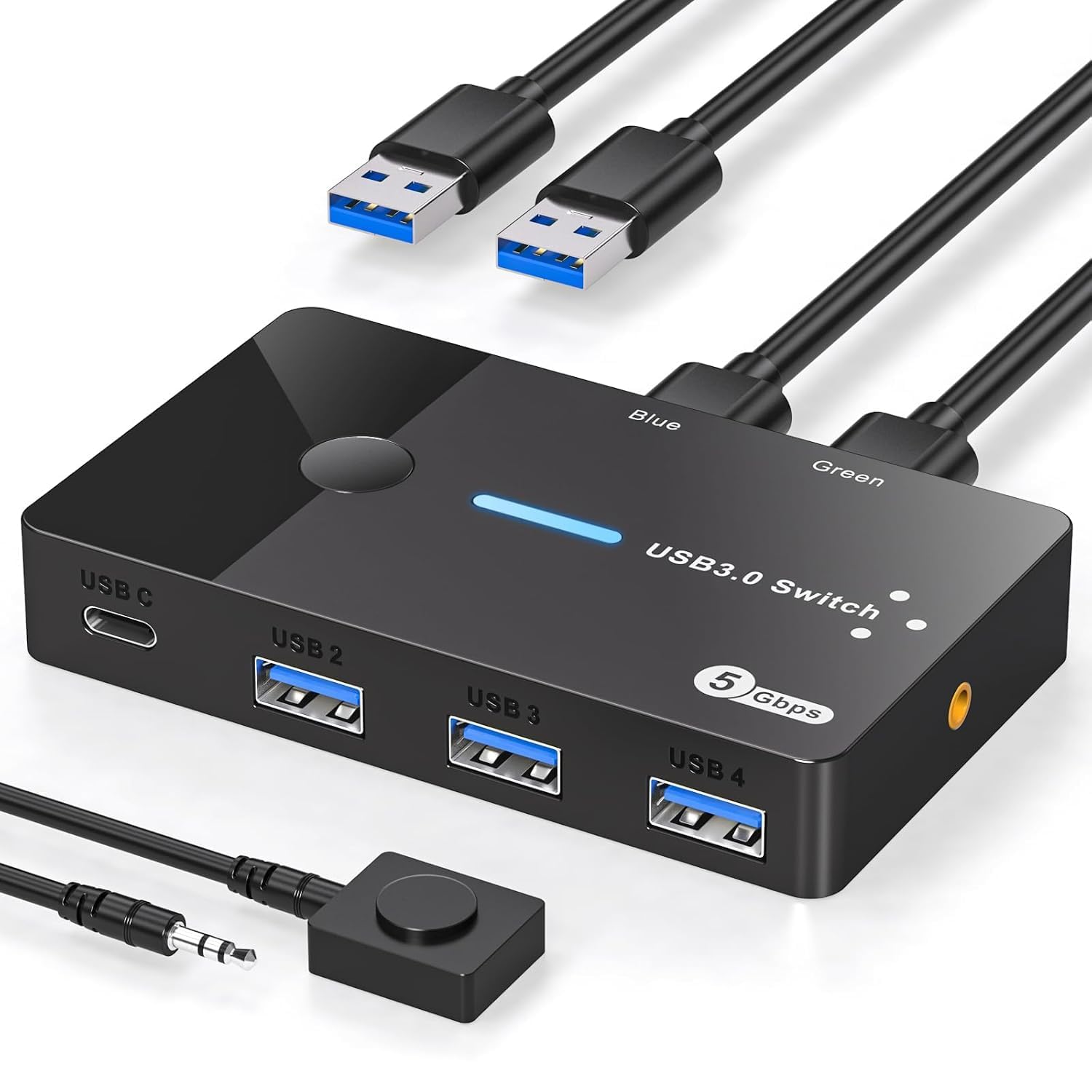 USB 3.0 Switch 2 Computers Keyboard Mouse Switcher USB A Hub Switches Selector for 2 PC or Laptop Share 3 USB A Ports and 1 USB C Port with Extended Controller-image-28