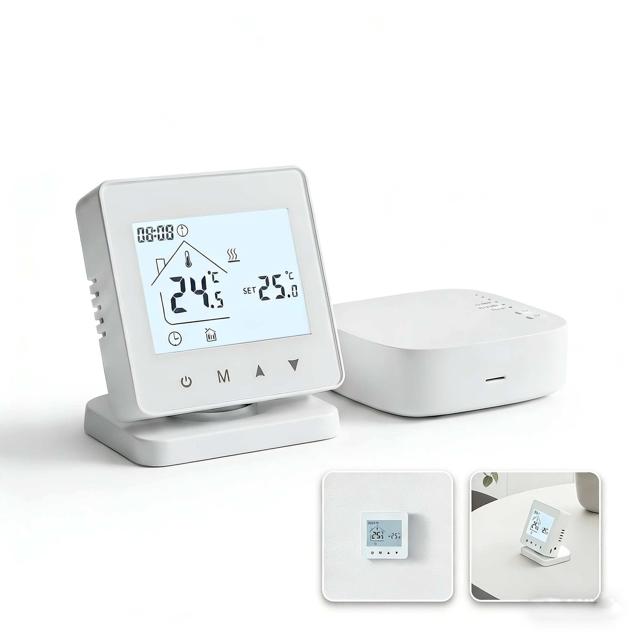 Termostato inalámbrico Inteligente diseñado para calefacción de Agua de Caldera de Gas con Receptor Remoto, Fuente de alimentación USB/batería y compatibilidad con Aplicaciones (sin WiFi)