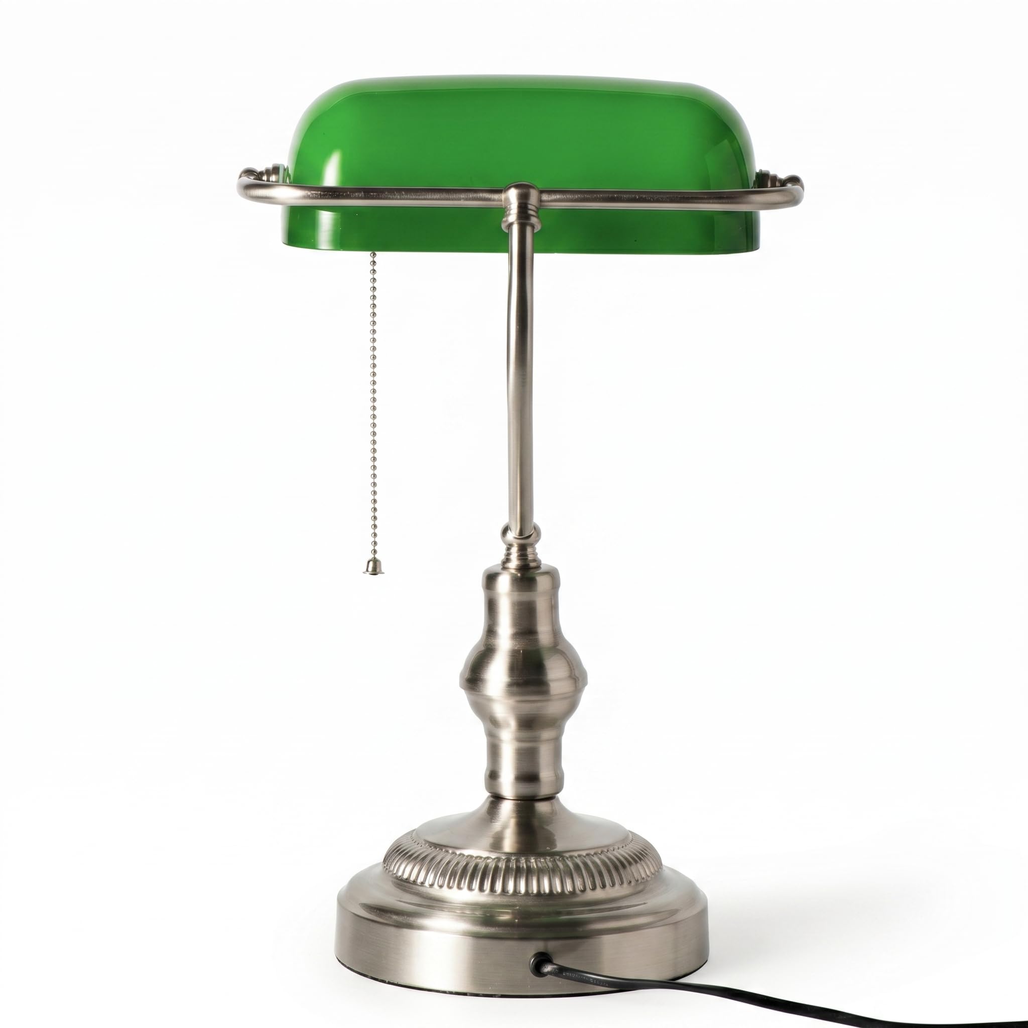 BARCELONA LED - Lampada da tavolo vintage "BANQUERO" con paralume in vetro verde - Base in nichel - Lampada da scrivania classica per ufficio e studio - Attacco E27