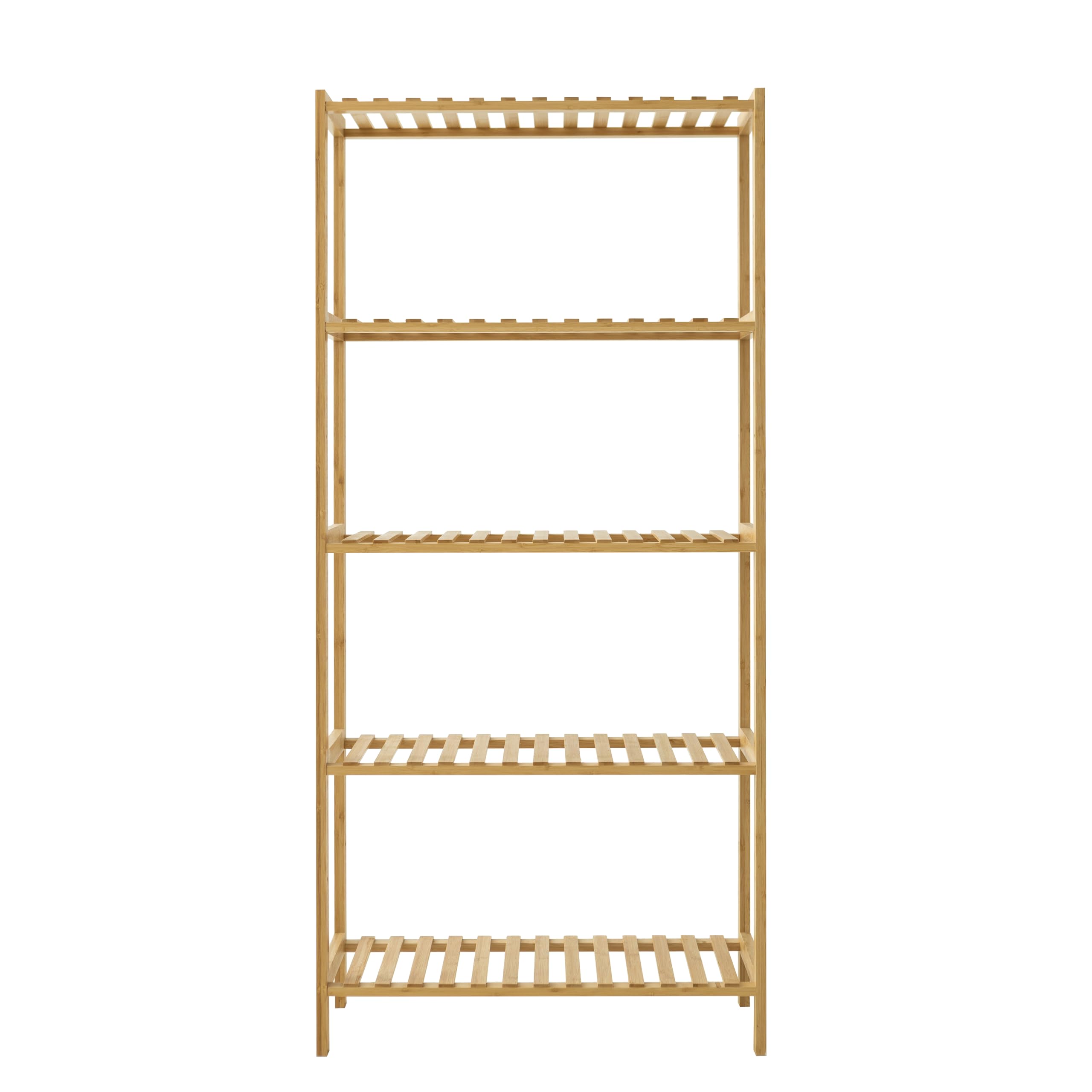 Brigros - Scaffale in Legno con Ripiani, Scaffale Salvaspazio in Bamboo con Design Moderno, Mobile Bagno in Legno di Bambu con Mensole, Mobile Cucina in bambù (Naturale, 5 Ripiani)