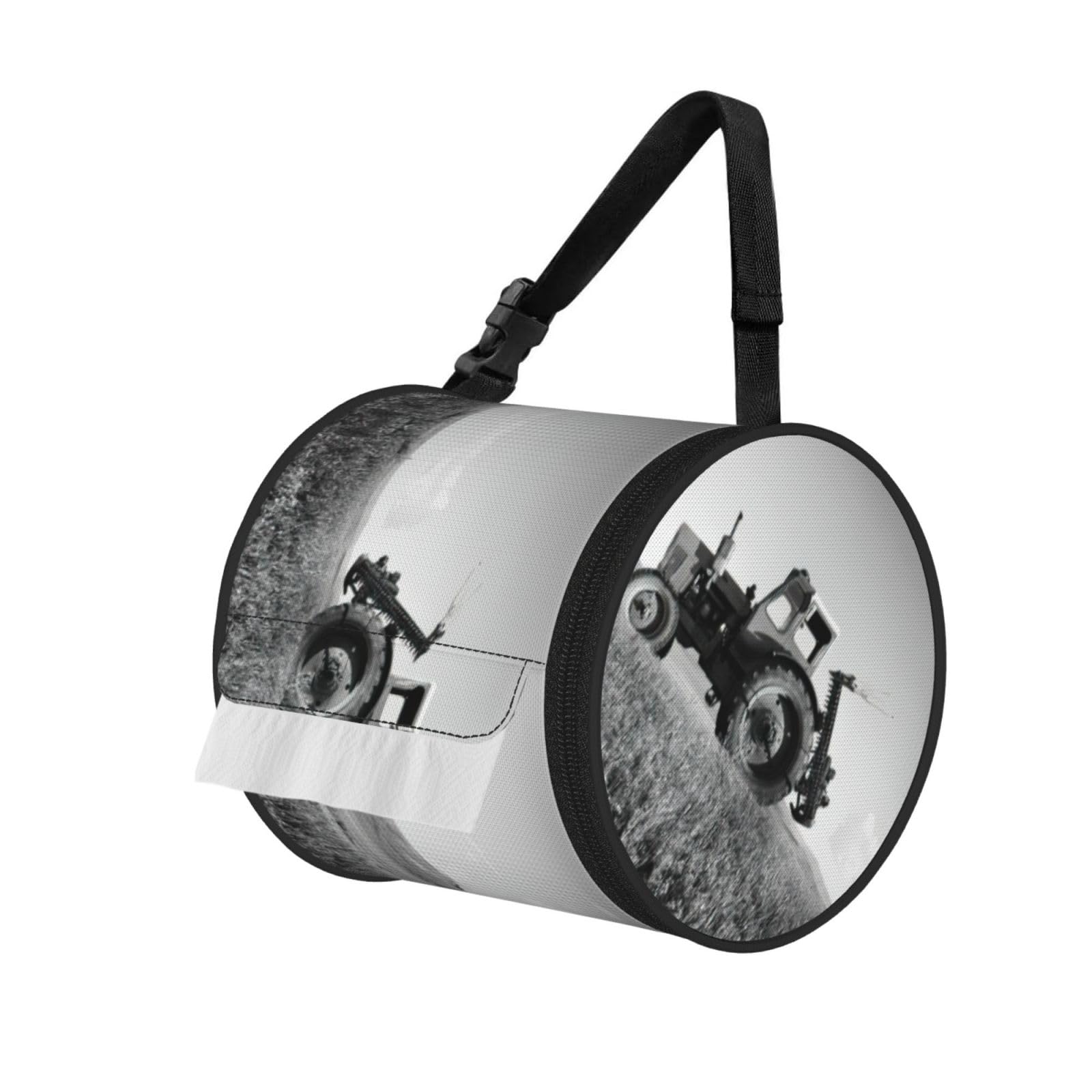 Tractor Agriculture Tranquil Print Cylinder Tissue Holder Bag With Strap, Portable Roll Dispenser Case For Car Rv Camping