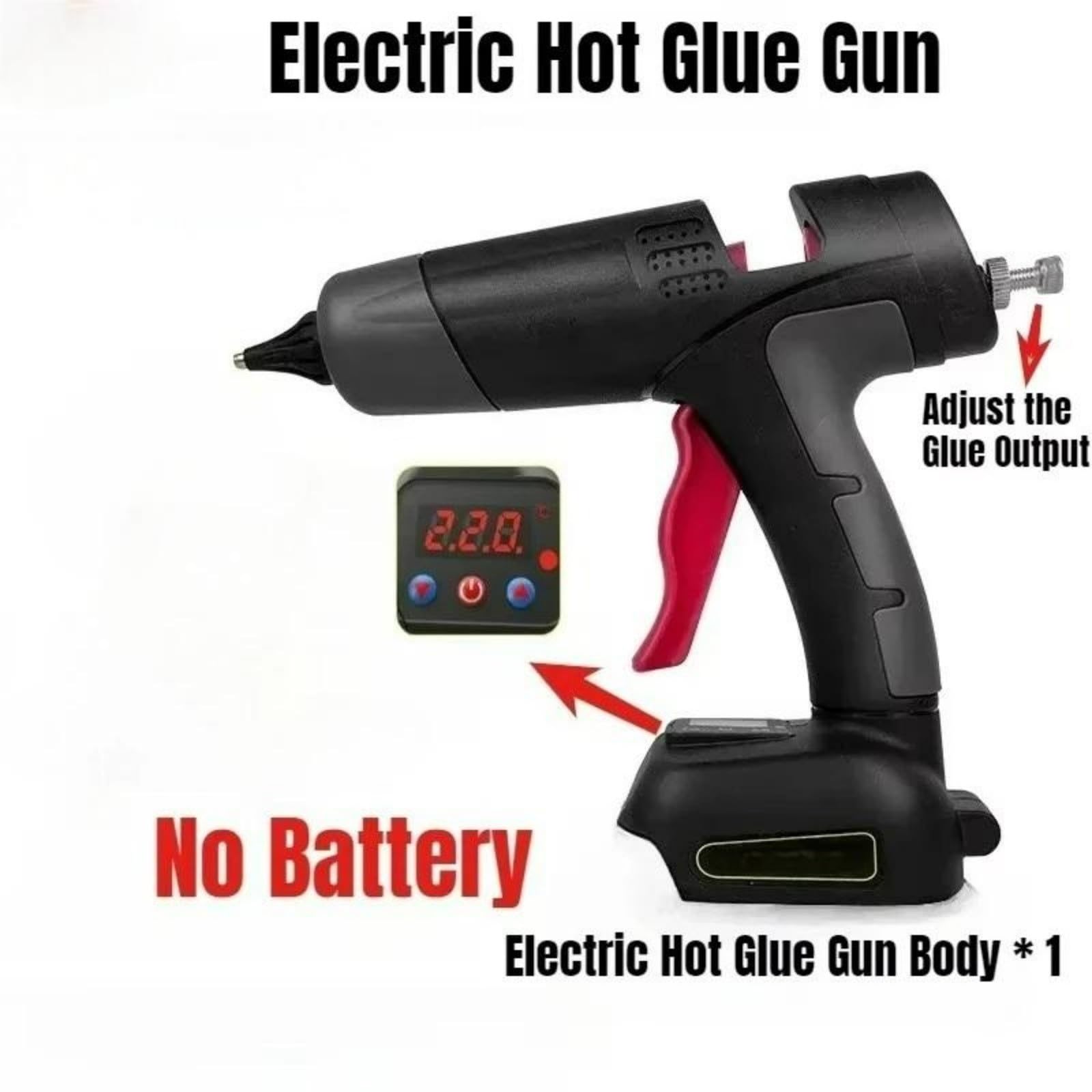 Pistola de pegamento caliente a batería de 18 V a 21 V, sin batería, digital, temperatura ajustable, inalámbrica, for reparaciones de bricolaje Pistola Silicona Caliente(Black)