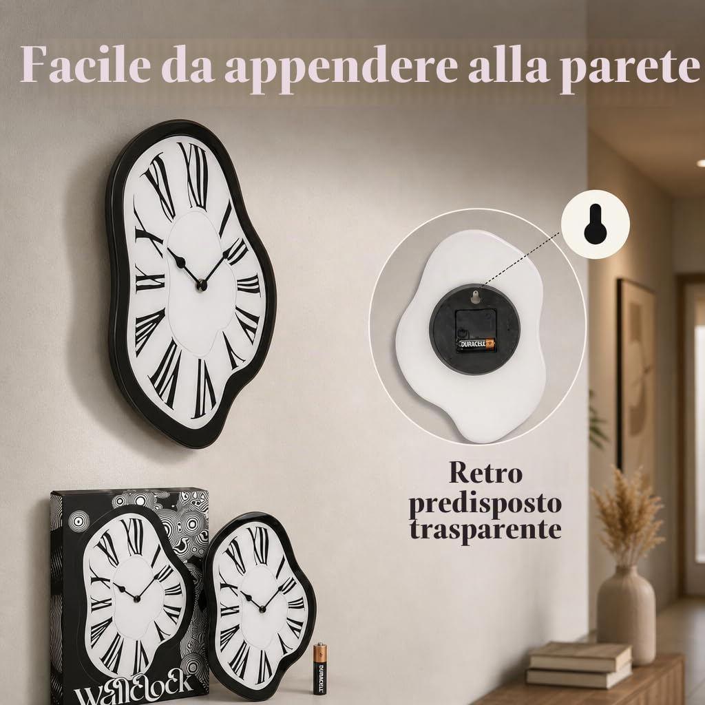 MIJOMA Orologio da Parete a Tempo che Si Scioglie – Design Surreale, in Vetro, 22 x 33 cm – Orologio da Parete Stile Creativo Dali, Orologio al Quarzo Silenzioso per Soggiorno, Ufficio e Stanza