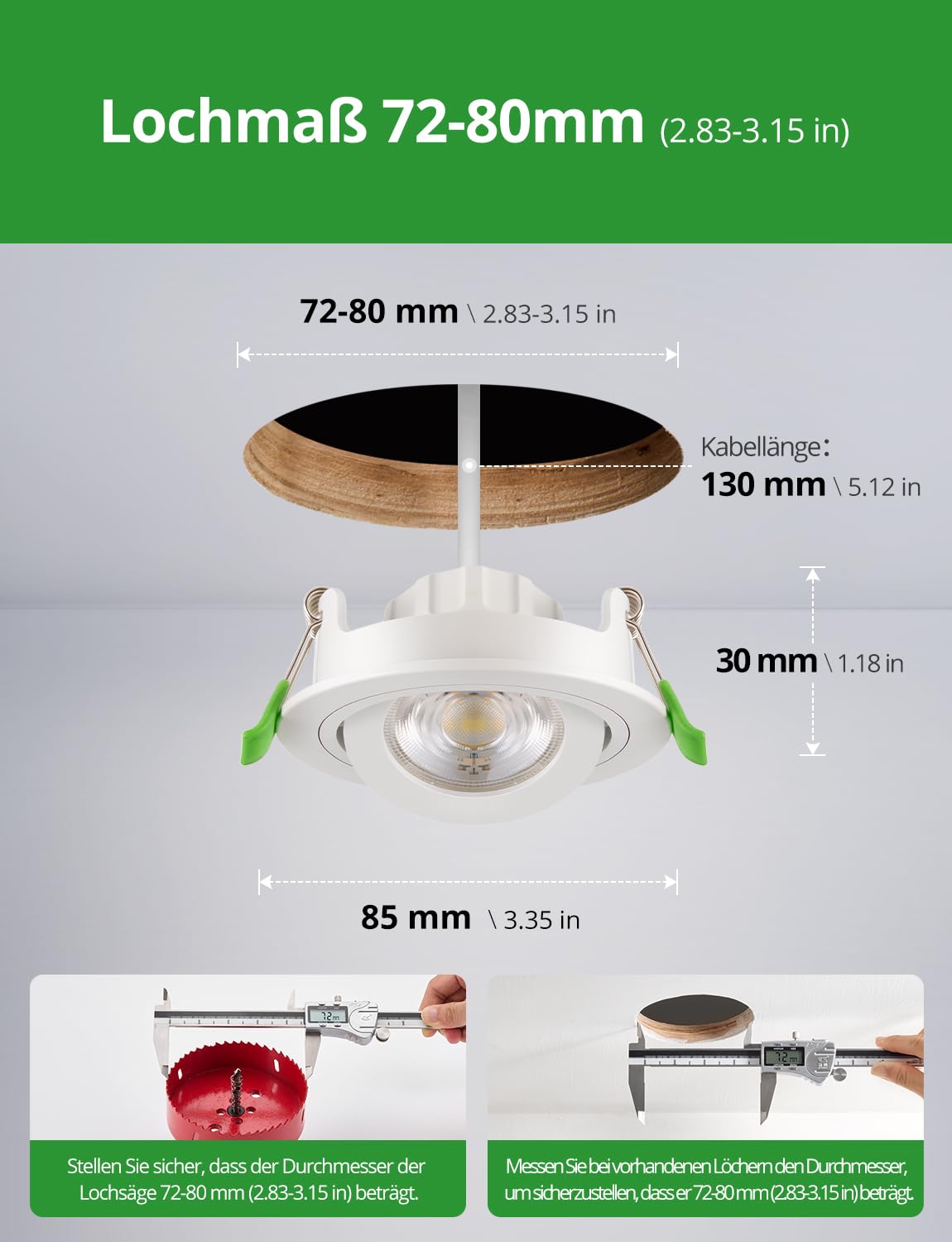 HOMEOW LED Spots 230V 72mm – 80mm Lochmaß, Austauschbar LED-Modul-Design | Schwenkbar Einbauleuchten Dimmbar 6W, 2700K 4000K 6000K IP44 für Badezimmer, Weiß 10er Set + 1 Ersatzlichtquelle