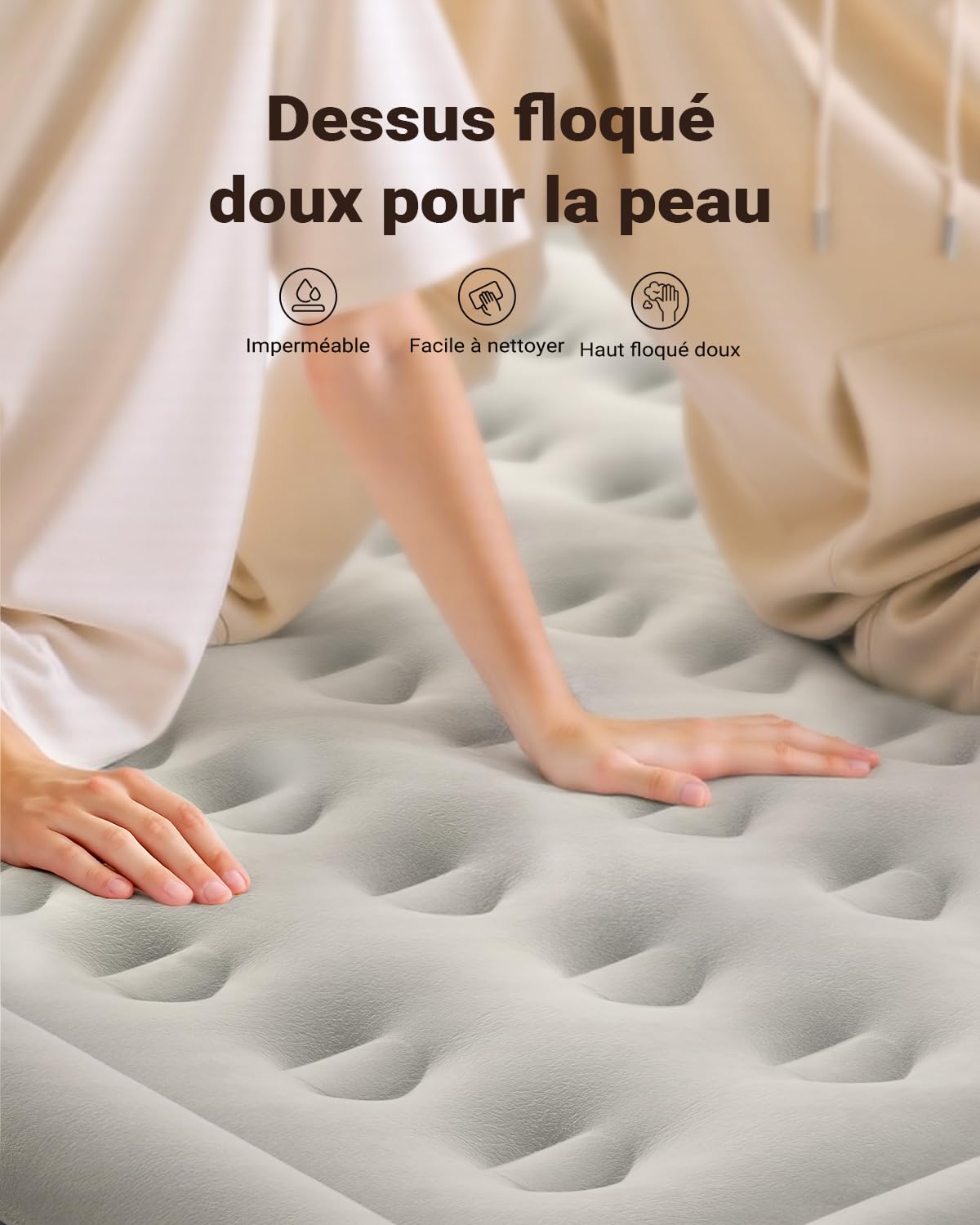 iDOO Matelas Gonflable 2 Personnes, Lit Gonflable avec Pompe Electrique Intégrée, Matelas pneumatique pour l’extérieur et Le Camping, 152 x 203 x 38 cm, 295 Kg Max