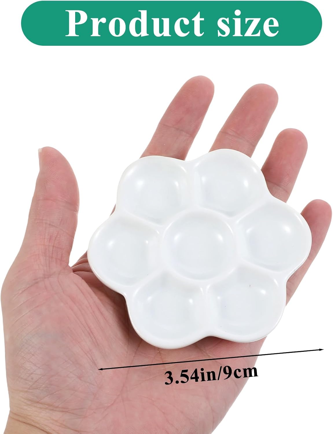 Ceramic Watercolor Palette, 7 Well Porcelain Paint Palette with Non-Stick Surface, Washable & Portable Watercolor Palettes for Studio, Outdoor Painting (White)