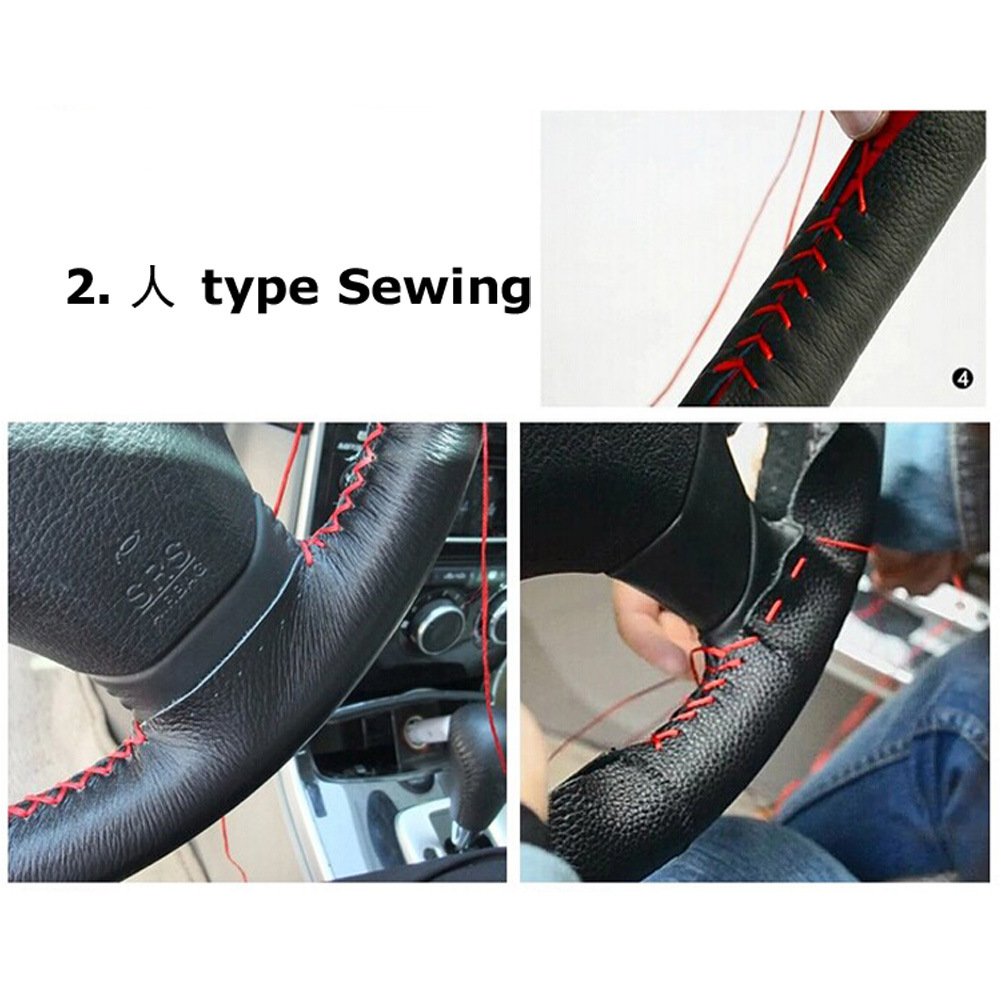 AULLY PARK Universal Car Steering Wheel Cover Genuine Leather Stitch On