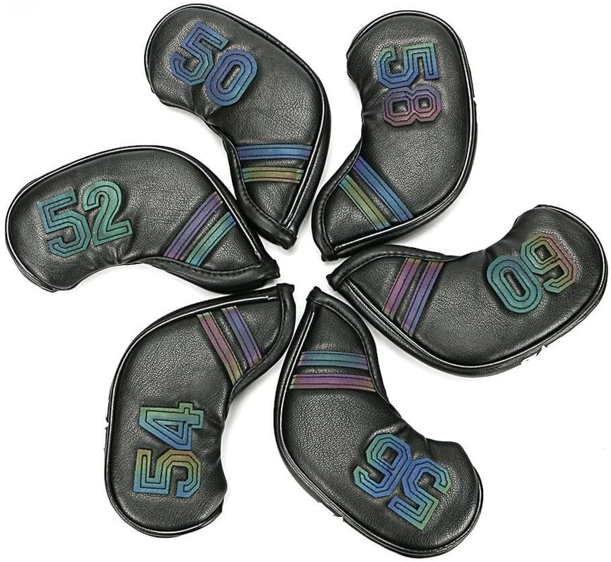 6Pcs Premium PU Leather Golf Sand Wedge Head Covers Anti-Scratch Non-Slip Grip