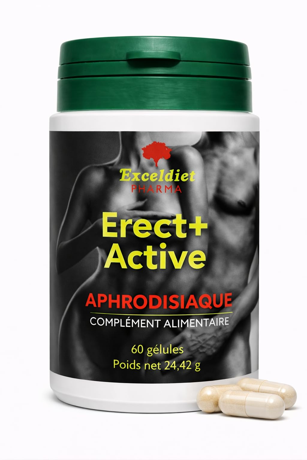 ERECT + ACTIVE - Complément Alimentaire Tonifiant Sexuel Intense pour Homme - Performance, Vigueur, Endurance Sexuelle - Maca, Ginseng, Tribullus, Zinc, 60 gélules