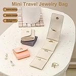 Mini Travel Jewelry Bag, Mini Travel Jewelry Roll Bag with Buckle, Portable Foldable Travel Jewelry Organizer Case, Small Jewelry Box for Earrings, Rings, Necklaces (Gray+Pink+White) - Image 2