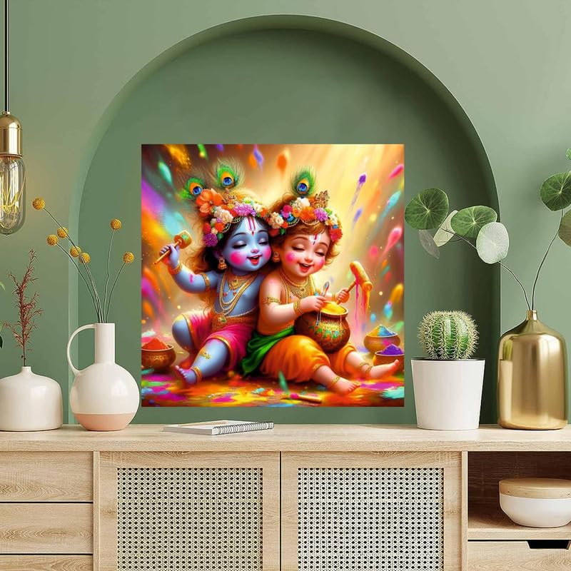 Image of British Terminal Cute little Bal Gopal Baby God Krishna| Kanha Ji | Laddu Lord Makhan Chor Painting Religious Poster for Pregnant Women for wall (matt thin vinyl,sticker,multicolor,unframed)| bj342