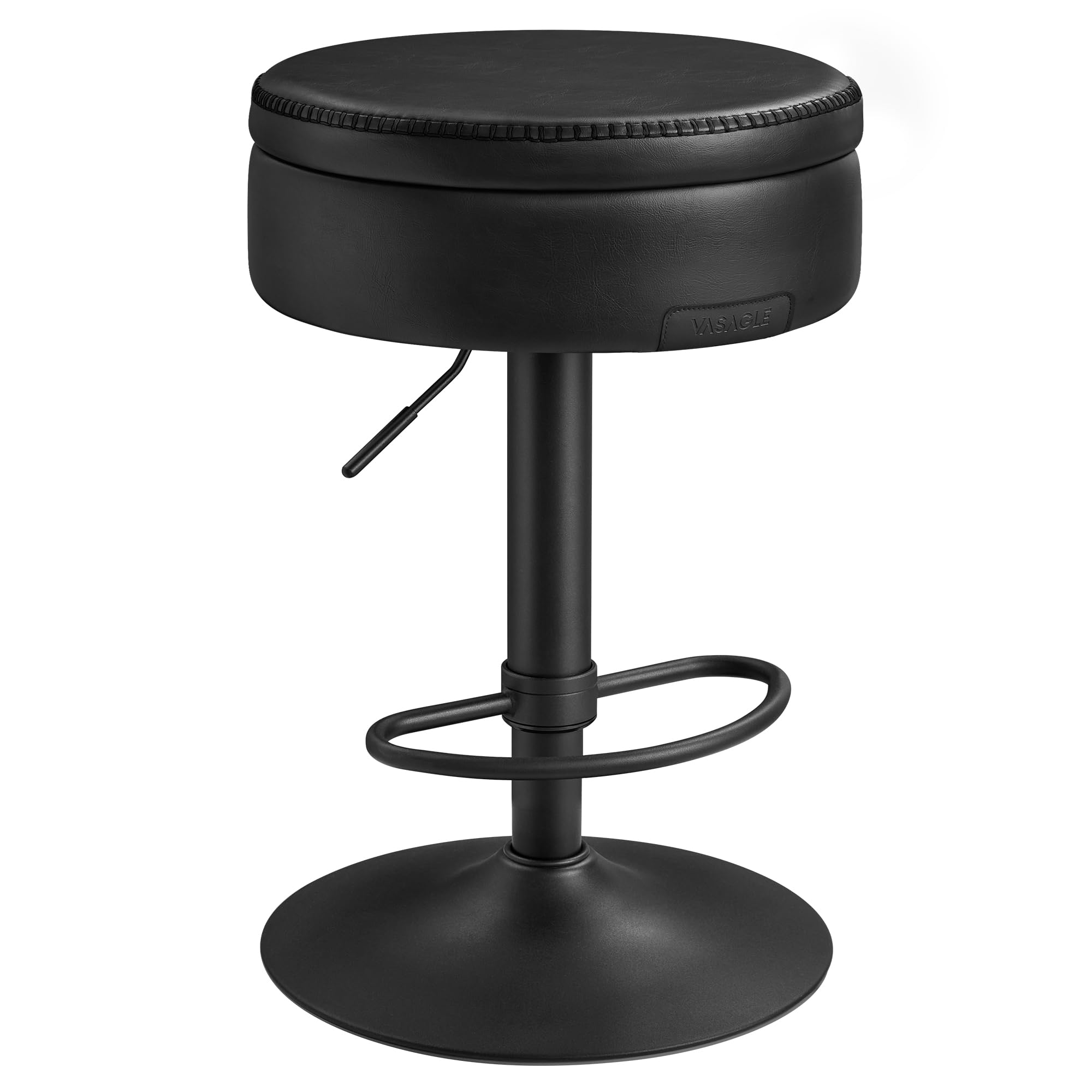 VASAGLE EKHO Collection - 360?Swivel Bar Stool, Height Adjustable Barstool with Storage, Synthetic Leather with Stitching, Mid-Century Modern, Kitchen Bar, Easy Assembly, Ink Black