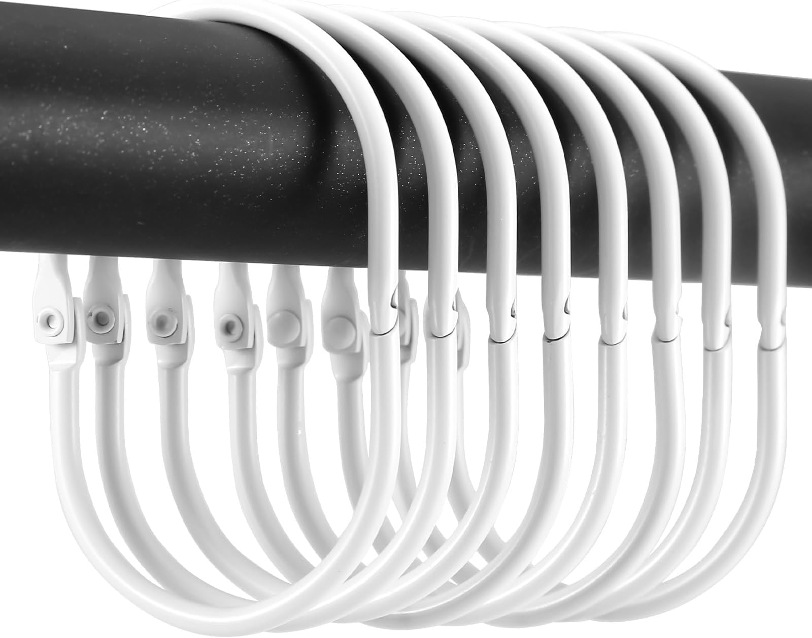 Goowin 24 Pcs Shower Curtain Rings, Shower Curtain Hooks, Oval Snap Shower Rings for Curtain, Metal Shower Curtain Rings Rust Proof, Glide Smoothly Shower Hooks for Shower Curtain Rod (White)