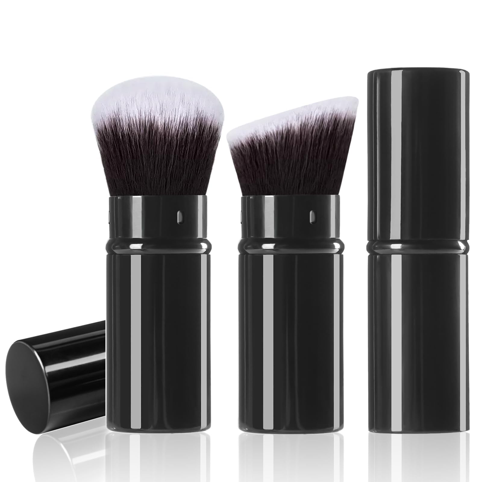 Makeup Brushes, 2Pcs Retractable Kabuki Makeup Brushes – Soft Synthetic Bristle Travel Powder Foundation Brush Set for Blending Bronzer Blush Highlighter Concealer-image-30