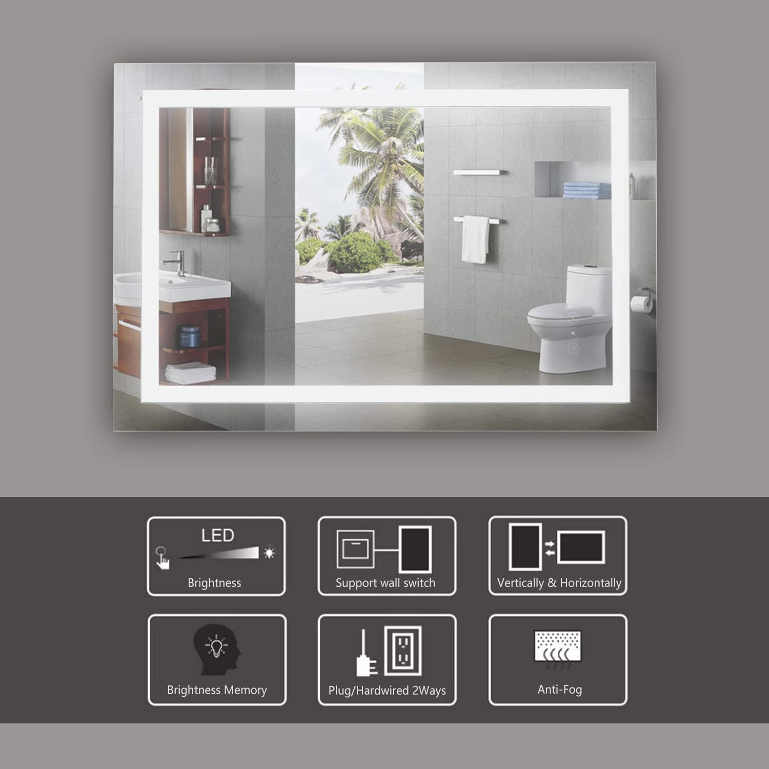 MOVO 36 x 24 Inch Bathroom Led Vanity Mirror,Anti-Fog Makeup Mirror with Dimmable Touch Switch Waterproof Bathroom Wall-Mounted Mirror with Lights(Horizontal/Vertical) : Home & Kitchen