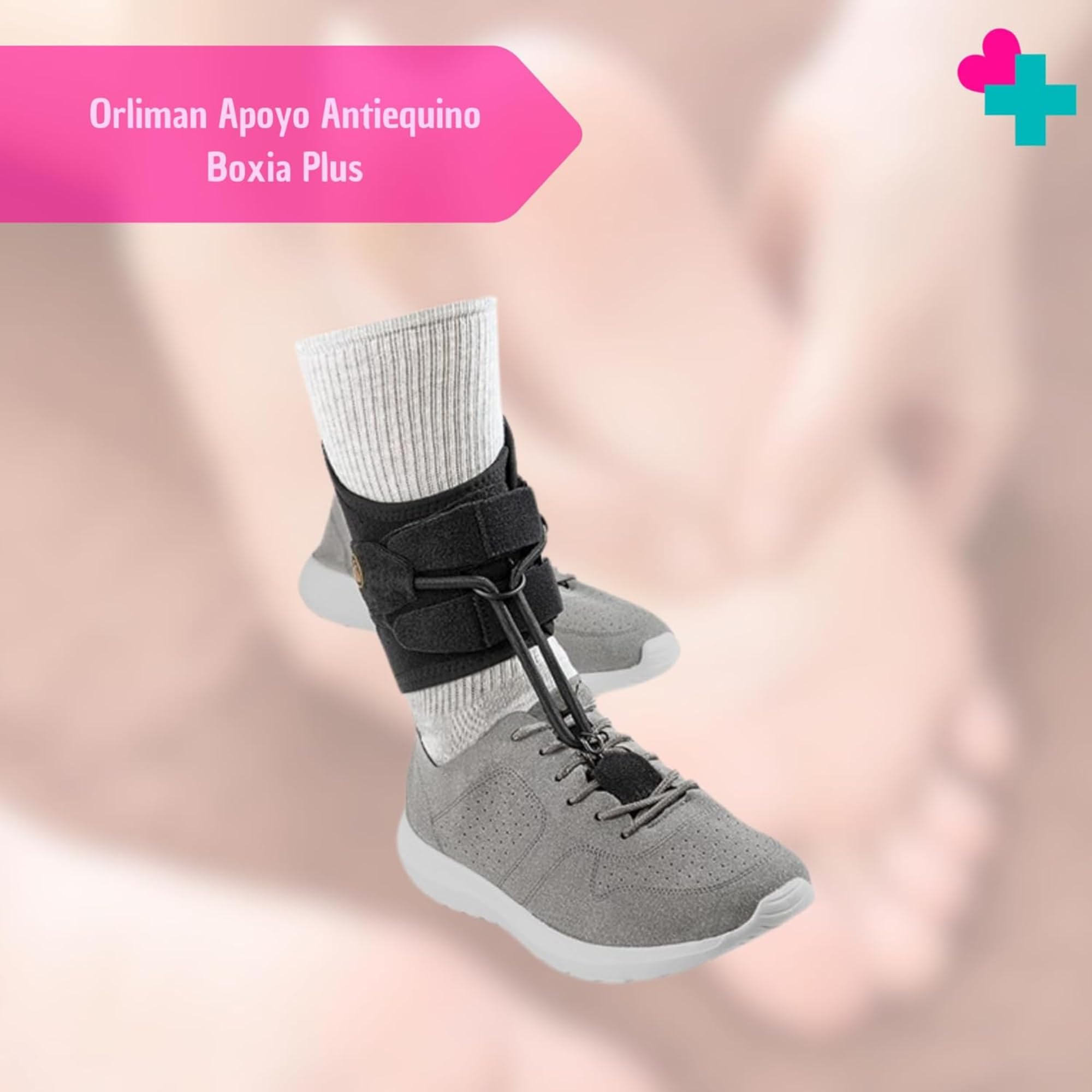 Orliman apoyo antiequino Boxia Plus para pie caído. Dispositivo antiequino ligero y discreto compatible con calzado. Mejora la marcha y la estabilidad diaria. (Talla 1 Perímetro. 17-21 cm)