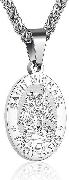P. BLAKE Oval Saint Christopher/Michael/Joseph/Jude/Virgin Mary/Joseph/Francis/Patrick/Anthony/Benedict/Thomas Necklace for Men Women, Stainless Steel Catholic Patron Pendant with Chain 24 Inches