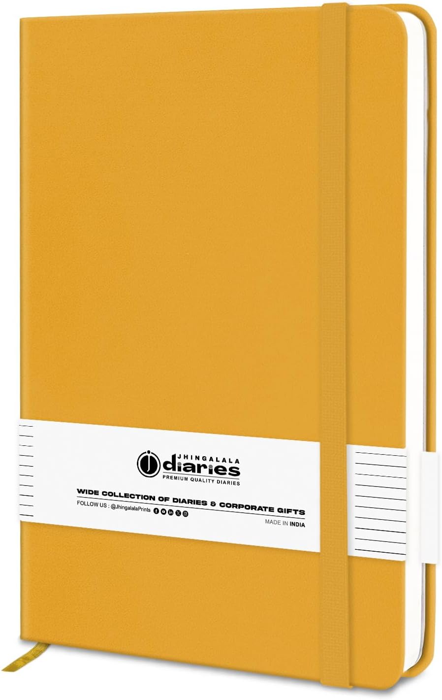 Jhingalala PU Leather Finish Hard Bound A5 Size Executive Diary Notebook with Elastic Closure (Yellow)