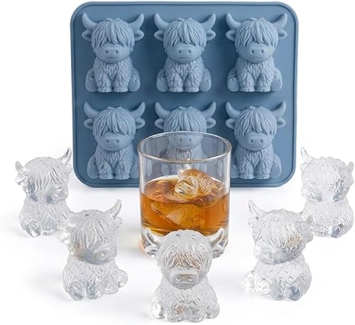 3D Highland Cow Ice Cube Mold Tray - Silicone Mini Cow Chocolate Cocoa Molds - Cute Animal Ice Cube Maker Accessories